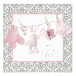 Pink Clothesline Baby Girl Shower Invitations
