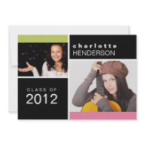 Pink colour block photo graduation announcement