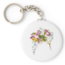 Pink Columbine Flower Victorian Trade Card Key Chains