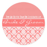 Pink Coral Damask Vintage Damask Wedding Favours stickers