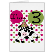 Pink Cow 3rd Birthday Tshirts and Gifts Greeting Cards