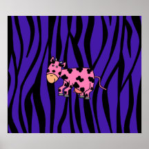 Pink cow purple zebra stripes posters