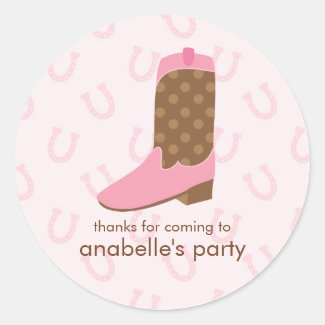 Pink Cowgirl Boot Birthday Party Stickers