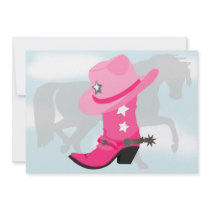 Pink Cowgirl Boot, Hat and Horse Birthday Party Custom Invitations