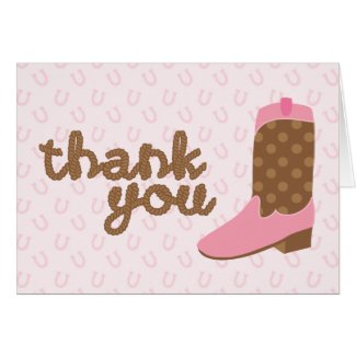 Pink Cowgirl Boot Western Party Thank You Notes Greeting Card