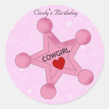 Pink Cowgirl Star Birthday Sticker