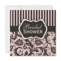 Pink, Cream, Grey Damask Bridal Shower Invitation