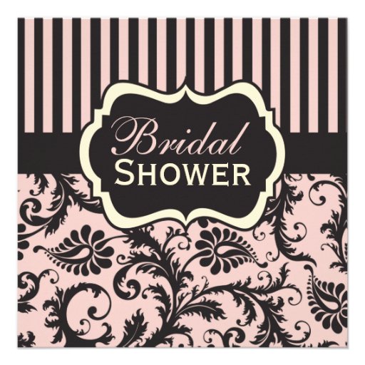Pink, Cream, Grey Damask Bridal Shower Invitation