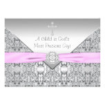 Pink Cross Baby Girl Baptism Christening Custom Invite