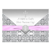 Pink Cross Baby Girl Baptism Christening invitations