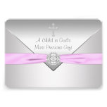 Pink Cross Baby Girl Christening Announcement