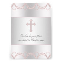 Pink Cross Baby Girl Christening Baptism invitations