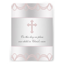 Pink Cross Baby Girl Christening Baptism Invites