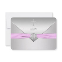 Pink Cross Baby Girl Christening RSVP