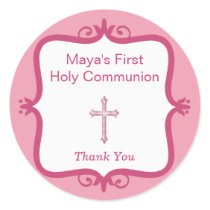 Pink Cross Communion Round Sticker