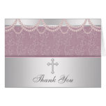 Pink Cross Girls Cristening Thank You Cards