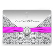 Pink Cross Girls Pink First Communion invitations