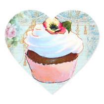 Pink Cupcake Art Design Heart Sticker