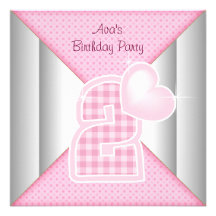 Pink Cupcake Heart Girls 2nd Birthday Party Announcements
