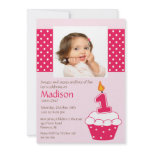 Pink Cupcake Photo Birthday Invitation