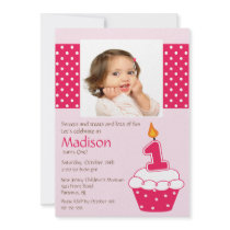 Pink Cupcake Photo Birthday Invitation