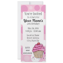 Pink Cupcake Polka Dot Invitations
