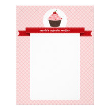 Pink Cupcake Recipe Cards Custom Letterhead