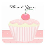 Pink Cupcake Thank You Square Stickers