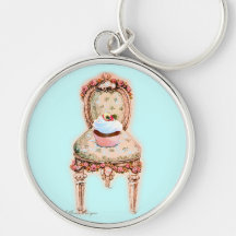 Pink Cupcake & Victorian Chair Key Chain
