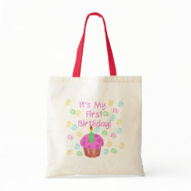 Pink Cupcake With Candle First Birthday Bag