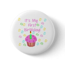Pink Cupcake With Candle First Birthday