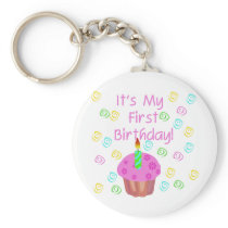 Pink Cupcake With Candle First Birthday Keychains