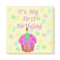 Pink Cupcake With Candle First Birthday Magnets