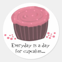 Pink Cupcake with Cute Saying Round Stickers