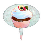 Pink Cupcake with Pansy Oval Cake Topper