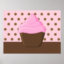 Pink Cupcake with Polka Dots Print