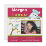 Pink Custom Hippo & Birdie Birthday Party Invite