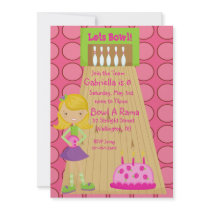 Pink, Cute, Girl Bowling Party Invitation