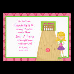 Pink, Cute, Girl Bowling Party Invitation invitations