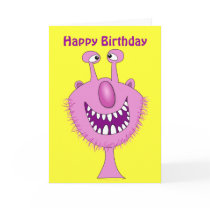 Pink Cute Monster Happy Birthday Custom Card