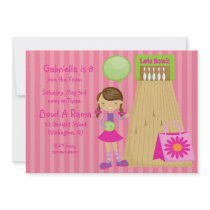 Pink, Cute,Striped Girl Bowling Party Invitation