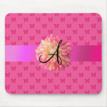 Pink dahlia pink butterflies mousepad