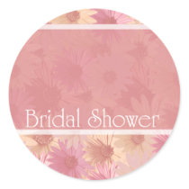 pink daises ~ bridal shower round sticker