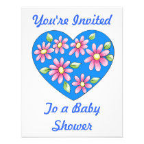 Pink Daisies on a Blue Heart Shower Invitation invitations