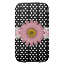 Pink Daisy and White Polkadot iPhone 3 Tough Cases