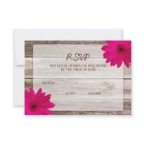 Pink Daisy Barn Wood Wedding RSVP Response Card Announcement