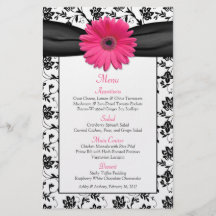 Pink Daisy Black White Floral Wedding Menu Card Full Color Flyer