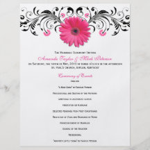 Pink Daisy Black White Floral Wedding Program Flyers
