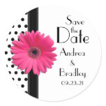 Pink Daisy Black White Polka Dot Wedding Sticker