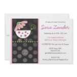 Pink Daisy Carriage Baby Shower Invitation
